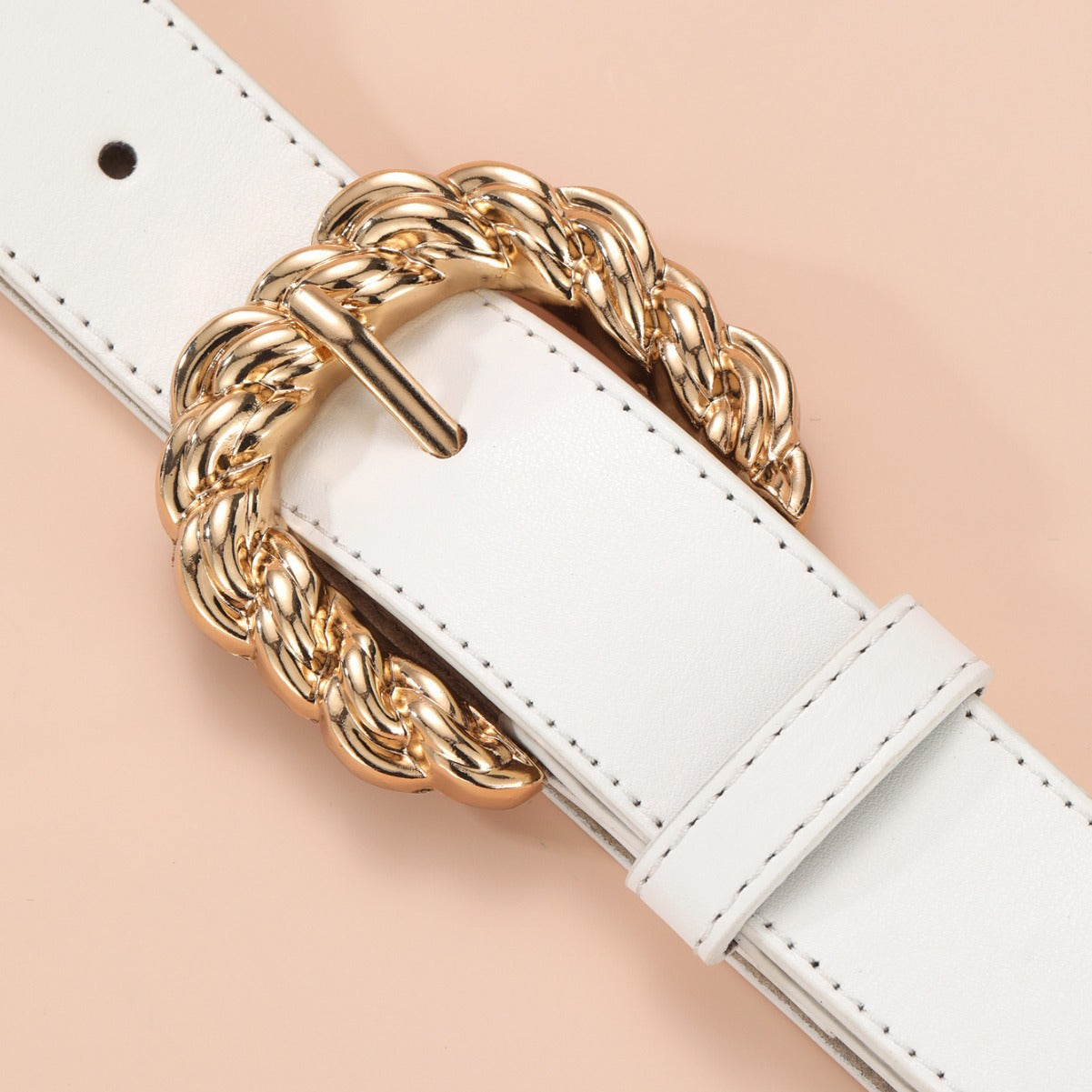 LUXE IVORY BELT WITH BRAIDED GOLD BUCKLE