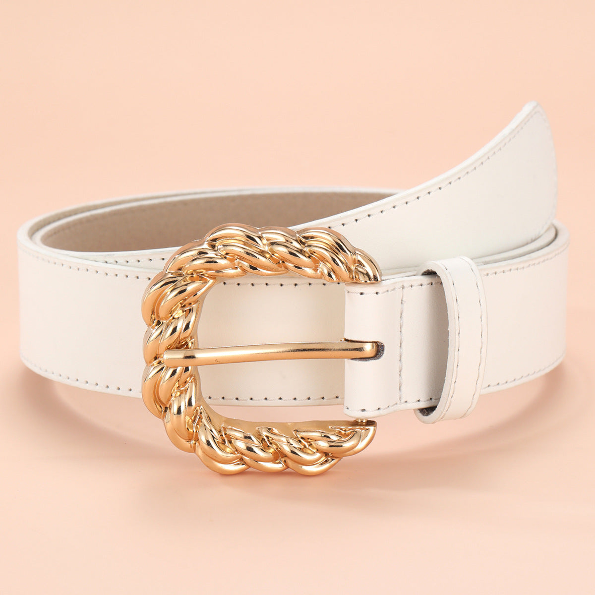 LUXE IVORY BELT WITH BRAIDED GOLD BUCKLE